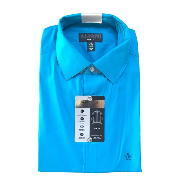 AlfaTech by Alfani Men’s Slim Fit Dress Shirt Aqua, M, 15-15 1/2- 34/35 - Picture 1 of 3